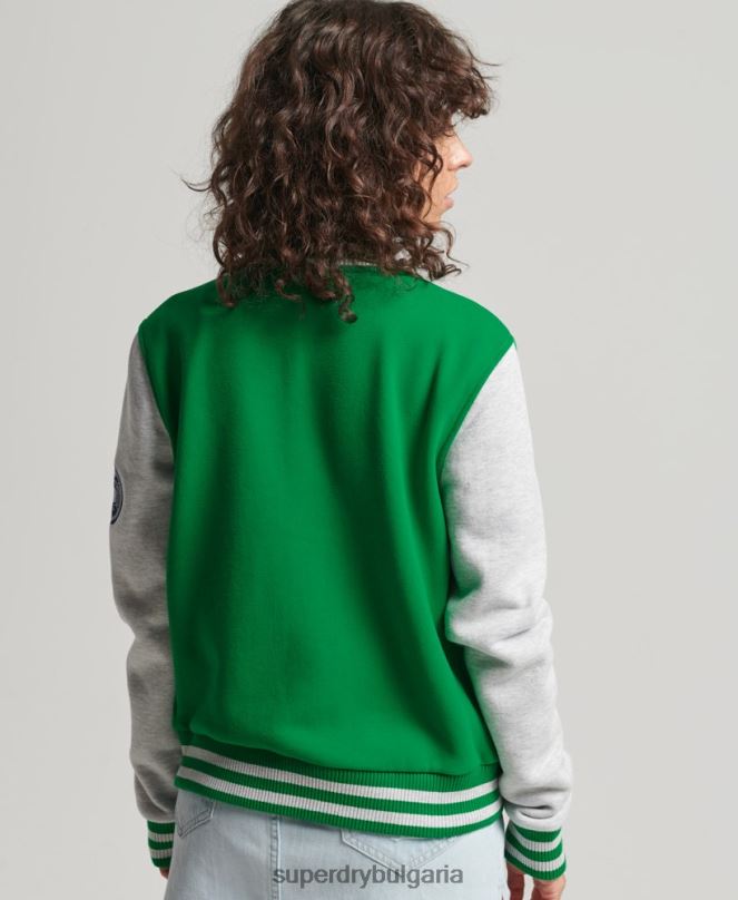Superdry облекло N00H5943 зелено Жени винтидж бомбър яке от университетско трико