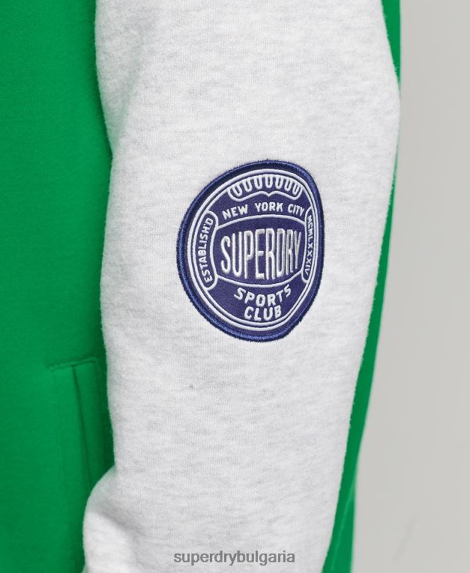 Superdry облекло N00H5943 зелено Жени винтидж бомбър яке от университетско трико