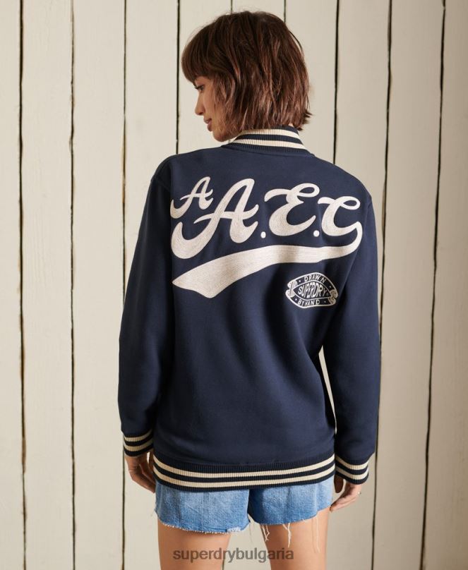 Superdry облекло N00H6026 военноморски флот Жени голямо яке от колежанска фланелка тип бомбър