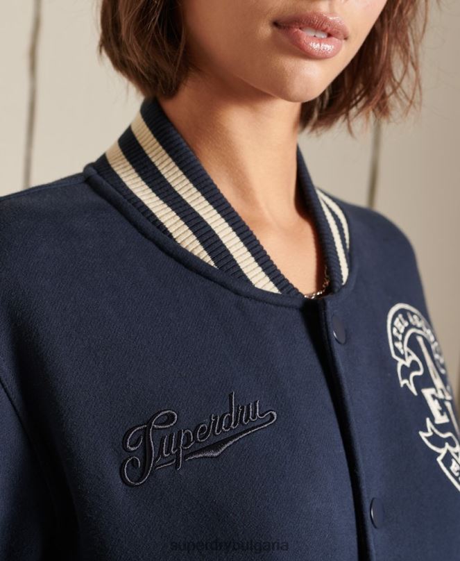 Superdry облекло N00H6026 военноморски флот Жени голямо яке от колежанска фланелка тип бомбър