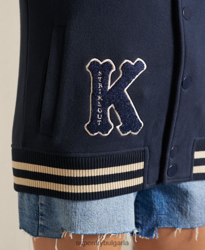 Superdry облекло N00H6026 военноморски флот Жени голямо яке от колежанска фланелка тип бомбър