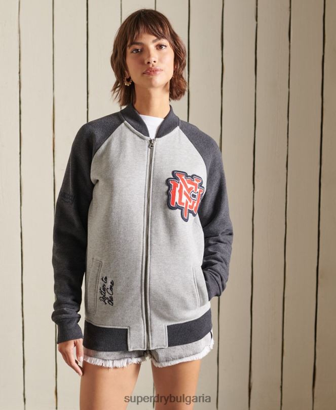 Superdry облекло N00H6039 сиво Жени винтидж овъргабаритни бомбър якета от трико