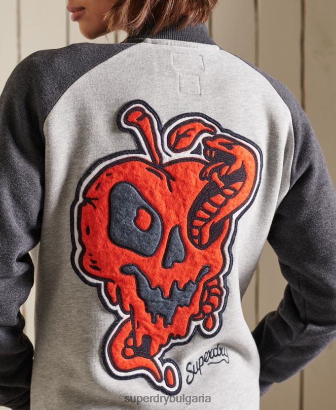 Superdry облекло N00H6039 сиво Жени винтидж овъргабаритни бомбър якета от трико