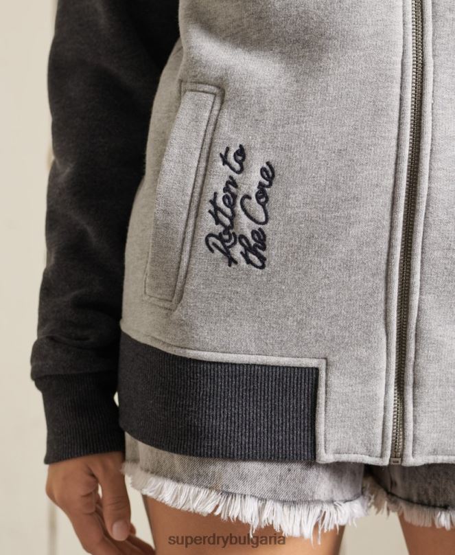 Superdry облекло N00H6039 сиво Жени винтидж овъргабаритни бомбър якета от трико