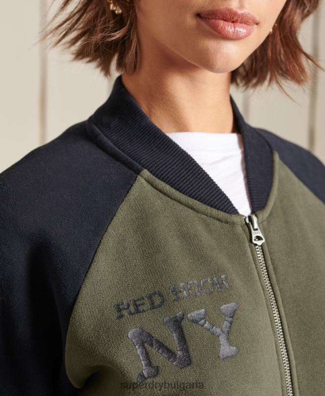 Superdry облекло N00H6040 зелено Жени винтидж овъргабаритни бомбър якета от трико