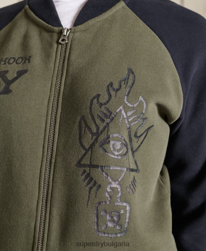 Superdry облекло N00H6040 зелено Жени винтидж овъргабаритни бомбър якета от трико