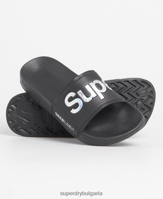 Superdry обувки N00H6780 черен Жени плъзгачи за холографски басейн с пълнеж