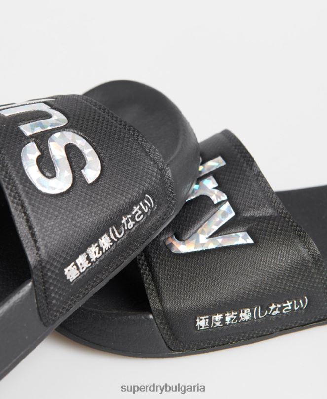 Superdry обувки N00H6780 черен Жени плъзгачи за холографски басейн с пълнеж