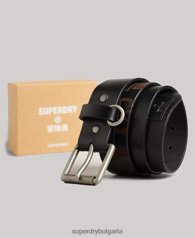 Superdry аксесоари N00H6453 черен мъже подаръчна кутия с релефен кожен колан