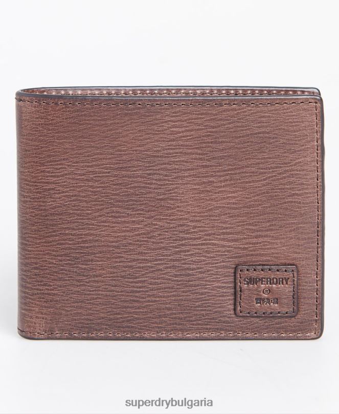 Superdry аксесоари N00H6429 кафяво мъже двоен сгъваем портфейл в кутия benson