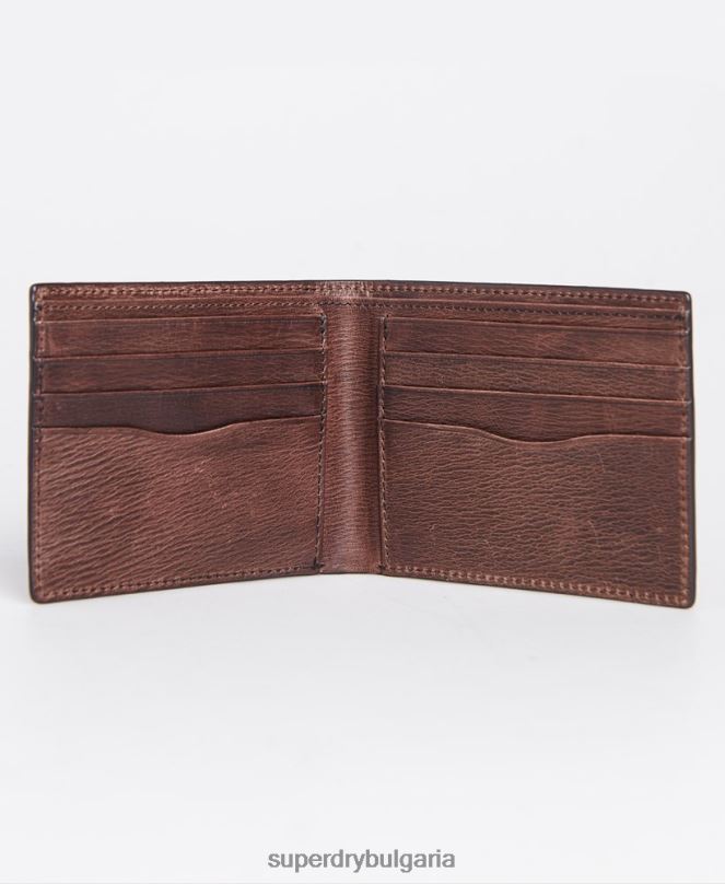 Superdry аксесоари N00H6429 кафяво мъже двоен сгъваем портфейл в кутия benson