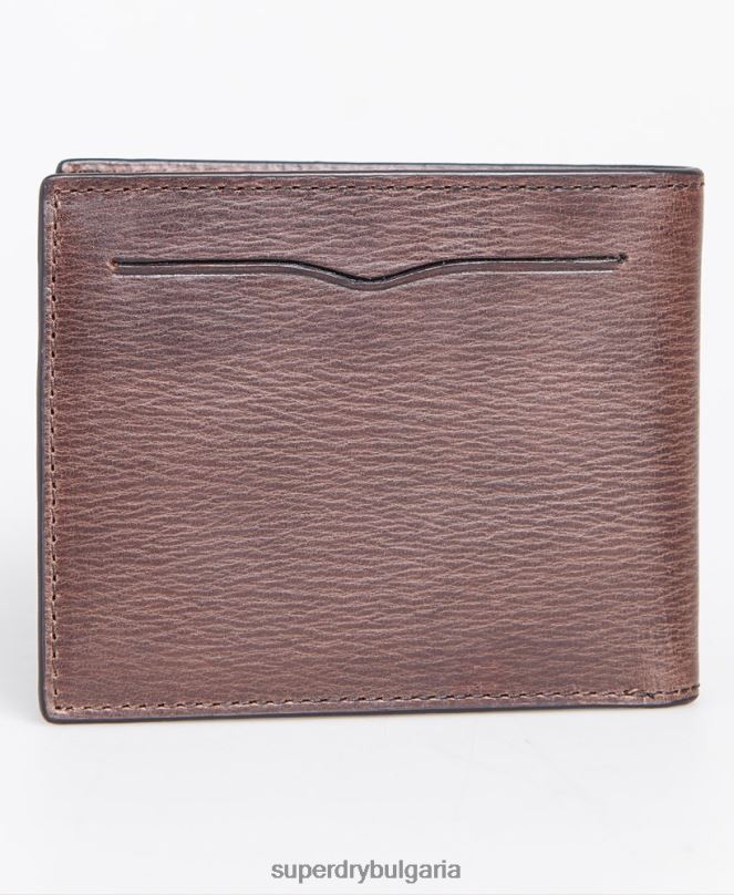 Superdry аксесоари N00H6429 кафяво мъже двоен сгъваем портфейл в кутия benson