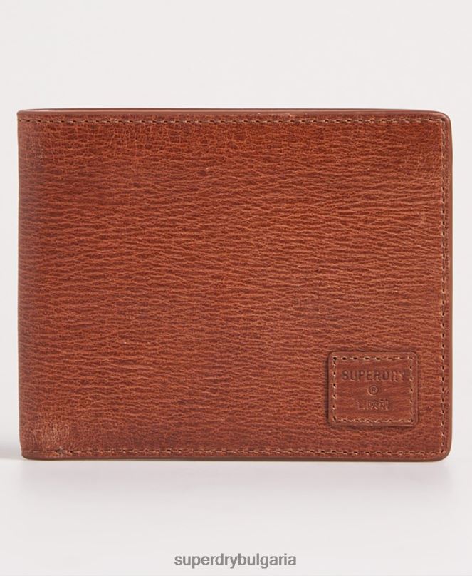 Superdry аксесоари N00H6430 кафяво мъже двоен сгъваем портфейл в кутия benson