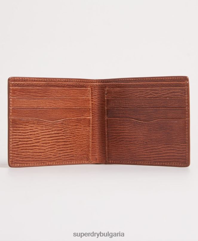 Superdry аксесоари N00H6430 кафяво мъже двоен сгъваем портфейл в кутия benson