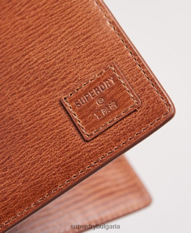 Superdry аксесоари N00H6430 кафяво мъже двоен сгъваем портфейл в кутия benson