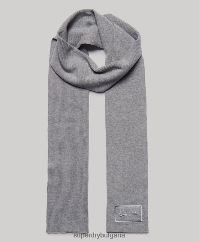 Superdry аксесоари N00H6412 светло сив мъже класически шал с ретро лого