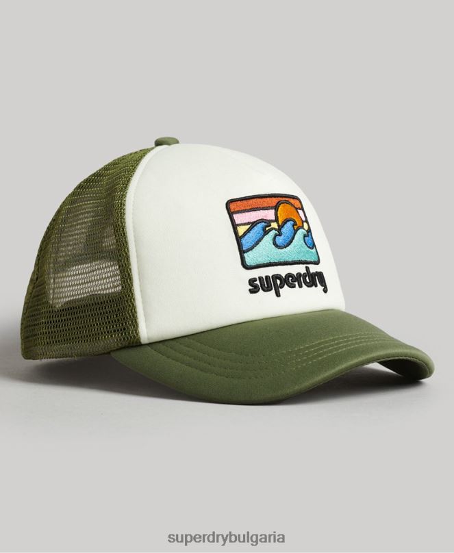 Superdry аксесоари N00H1646 зелено мъже ретро шапка на шофьор на камион