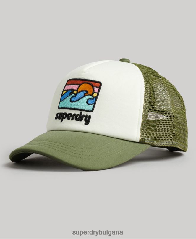 Superdry аксесоари N00H1646 зелено мъже ретро шапка на шофьор на камион