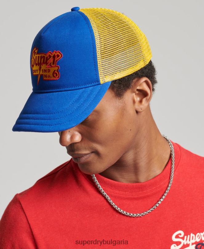 Superdry аксесоари N00H1669 син мъже ретро графична шапка на шофьор на камион