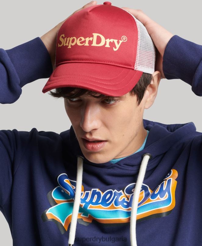Superdry аксесоари N00H6367 червен мъже ретро графична шапка на шофьор на камион
