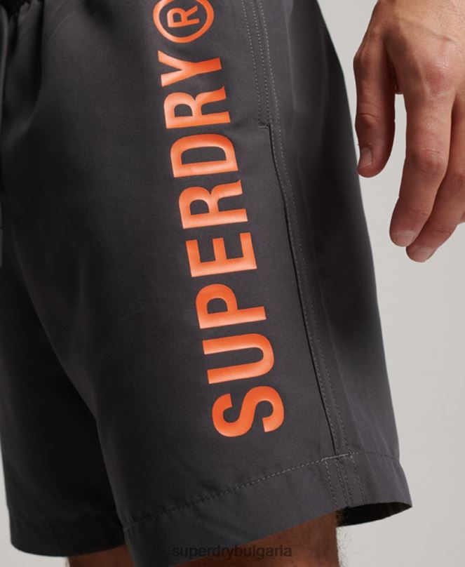 Superdry облекло N00H385 тъмно сив мъже основни спортни 17-инчови рециклирани бански шорти