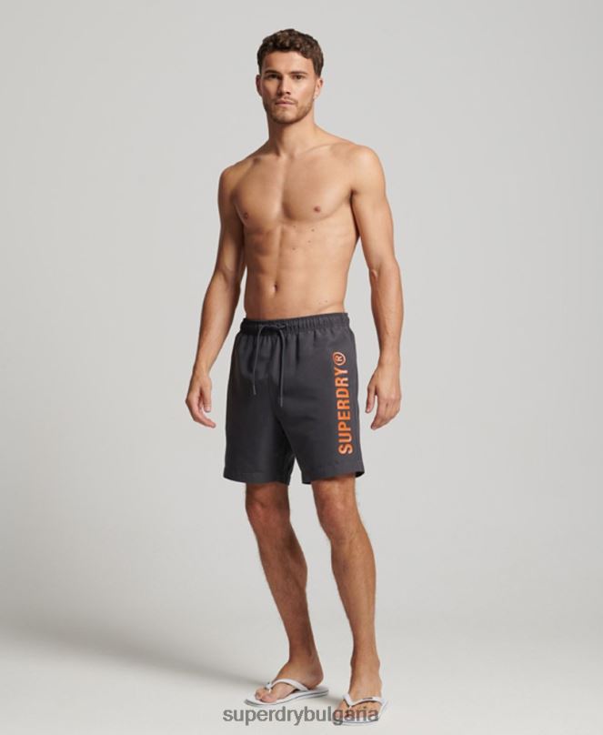 Superdry облекло N00H385 тъмно сив мъже основни спортни 17-инчови рециклирани бански шорти
