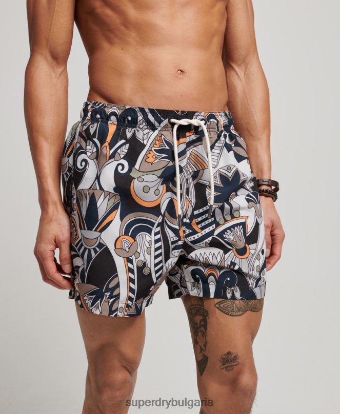 Superdry облекло N00H386 черен мъже рециклирани бански шорти