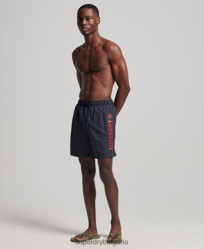 Superdry облекло N00H392 военноморски флот мъже основни спортни 17-инчови рециклирани бански шорти
