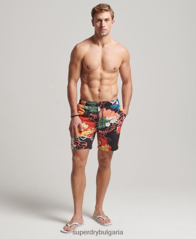 Superdry облекло N00H393 червен мъже хавайски рециклирани бански шорти