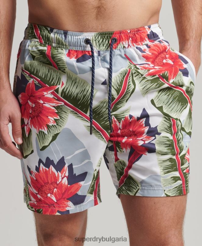 Superdry облекло N00H395 бяло мъже хавайски рециклирани бански шорти