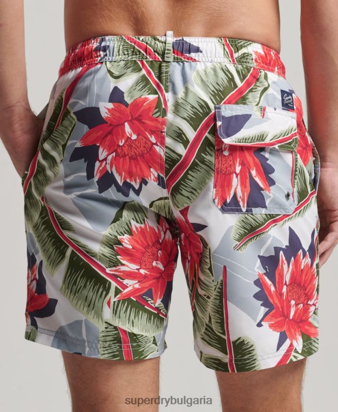 Superdry облекло N00H395 бяло мъже хавайски рециклирани бански шорти