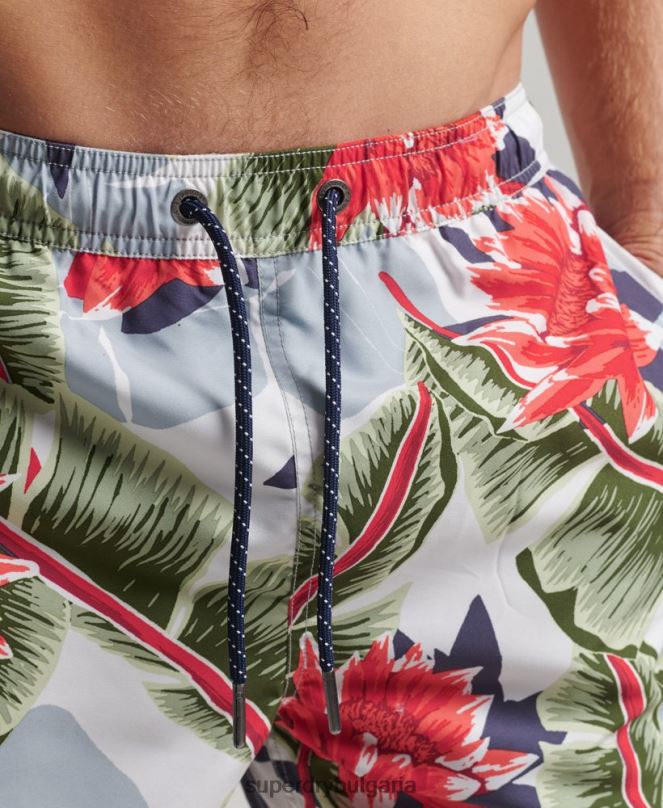 Superdry облекло N00H395 бяло мъже хавайски рециклирани бански шорти
