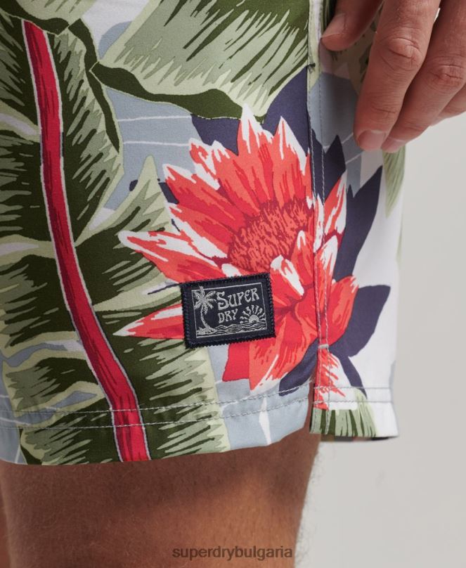 Superdry облекло N00H395 бяло мъже хавайски рециклирани бански шорти
