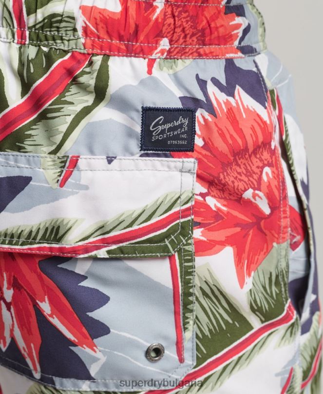Superdry облекло N00H395 бяло мъже хавайски рециклирани бански шорти
