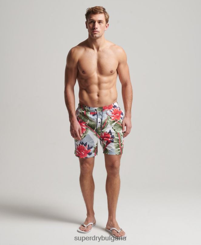 Superdry облекло N00H395 бяло мъже хавайски рециклирани бански шорти