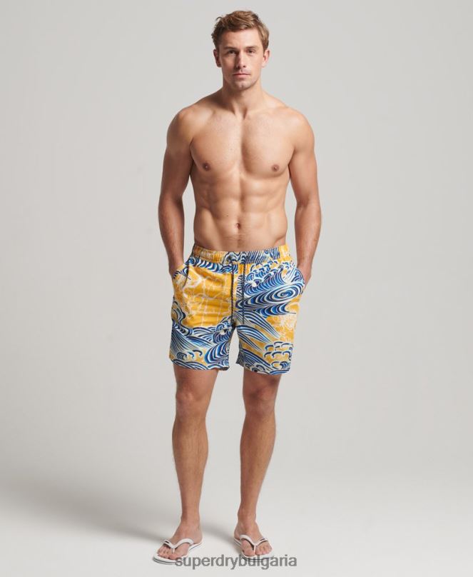 Superdry облекло N00H398 жълто мъже хавайски рециклирани бански шорти