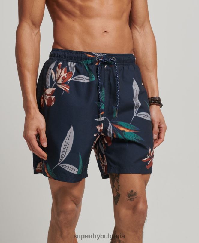 Superdry облекло N00H40 военноморски флот мъже хавайски рециклирани бански шорти