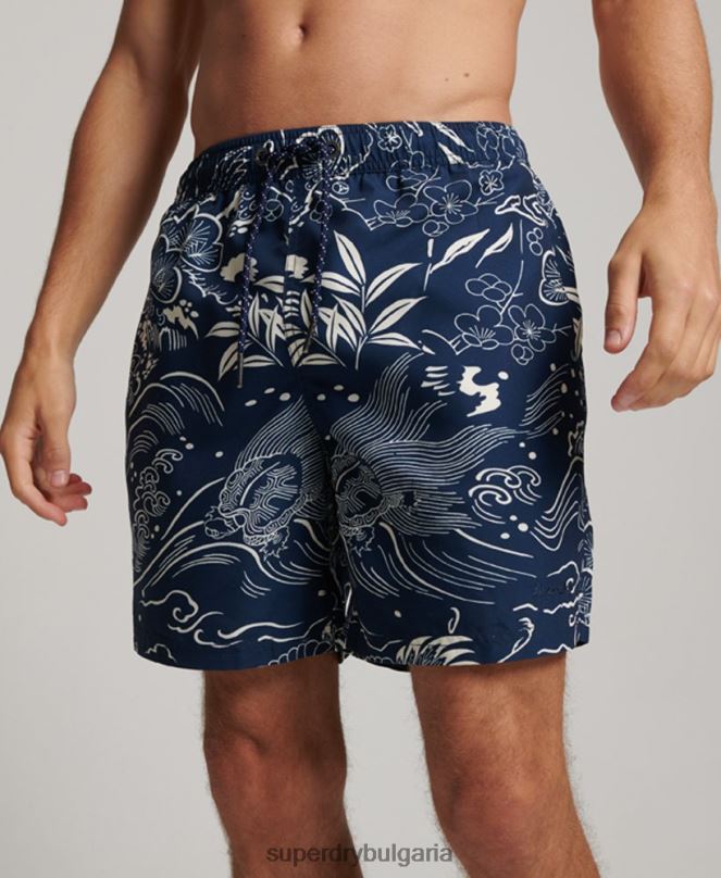 Superdry облекло N00H400 тъмно синьо мъже хавайски рециклирани бански шорти