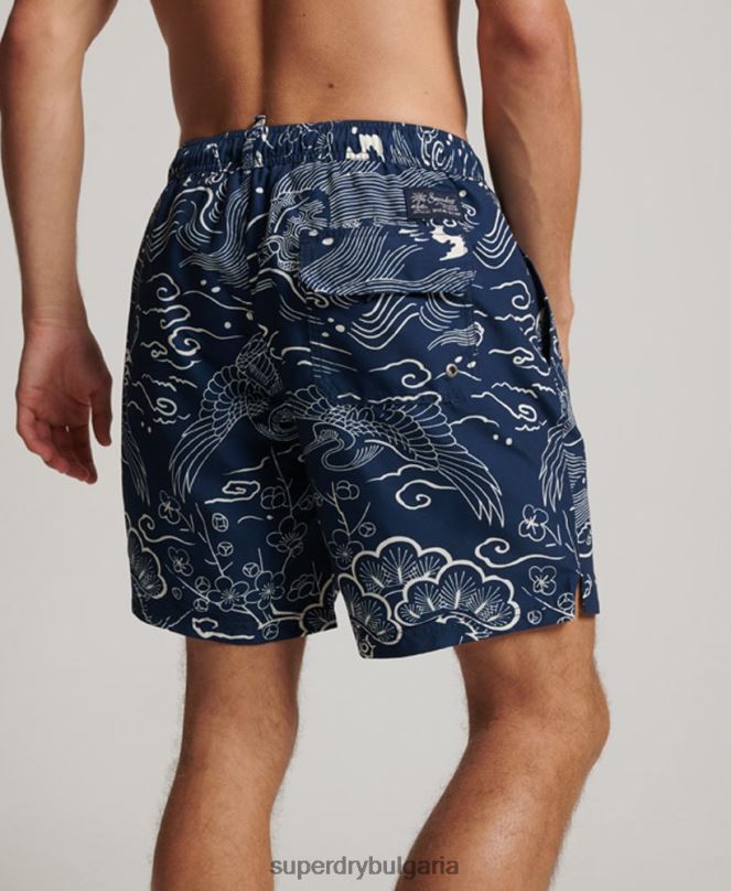 Superdry облекло N00H400 тъмно синьо мъже хавайски рециклирани бански шорти