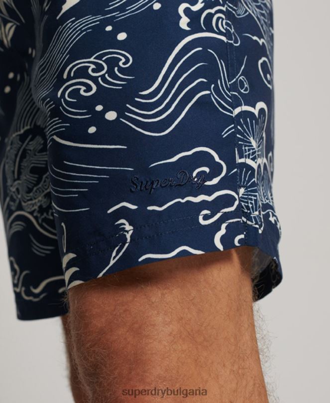 Superdry облекло N00H400 тъмно синьо мъже хавайски рециклирани бански шорти