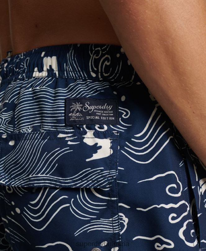 Superdry облекло N00H400 тъмно синьо мъже хавайски рециклирани бански шорти