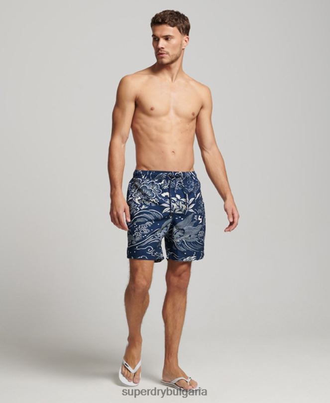Superdry облекло N00H400 тъмно синьо мъже хавайски рециклирани бански шорти