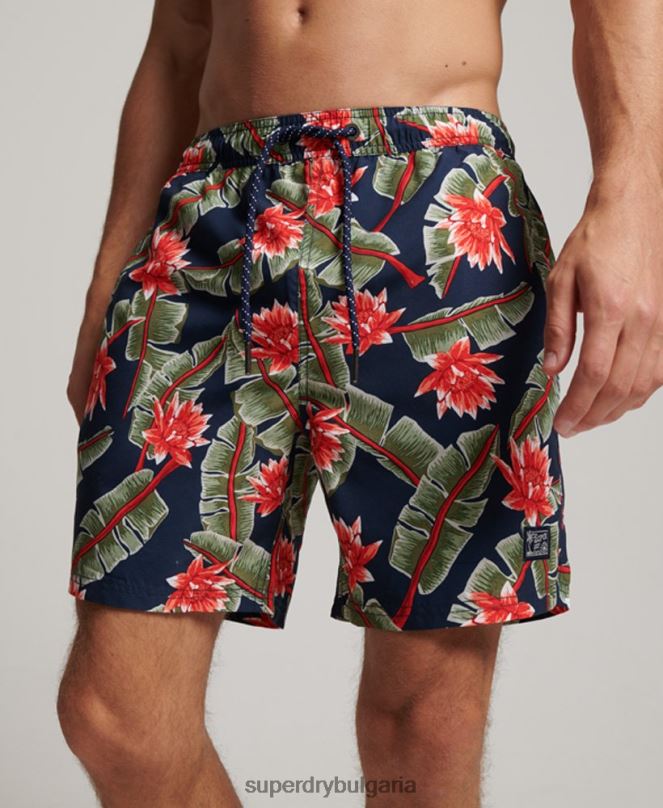 Superdry облекло N00H404 военноморски флот мъже хавайски рециклирани бански шорти