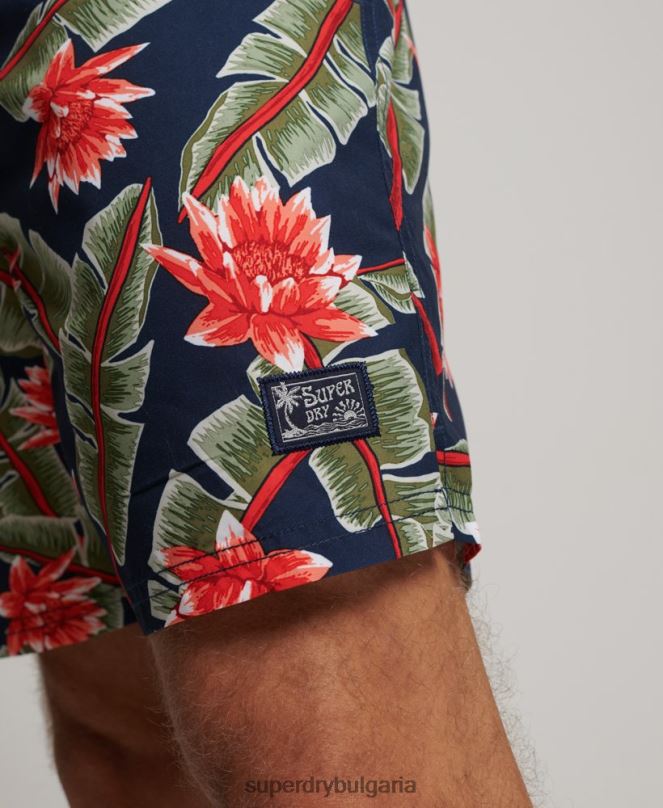 Superdry облекло N00H404 военноморски флот мъже хавайски рециклирани бански шорти