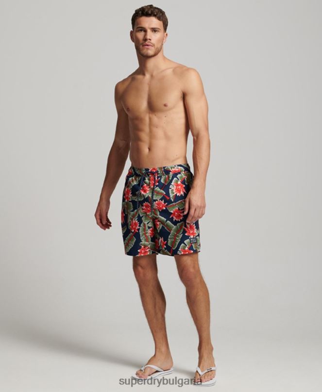 Superdry облекло N00H404 военноморски флот мъже хавайски рециклирани бански шорти