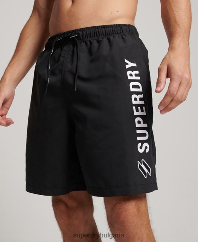 Superdry облекло N00H406 черен мъже 19-инчови рециклирани бански шорти с апликация