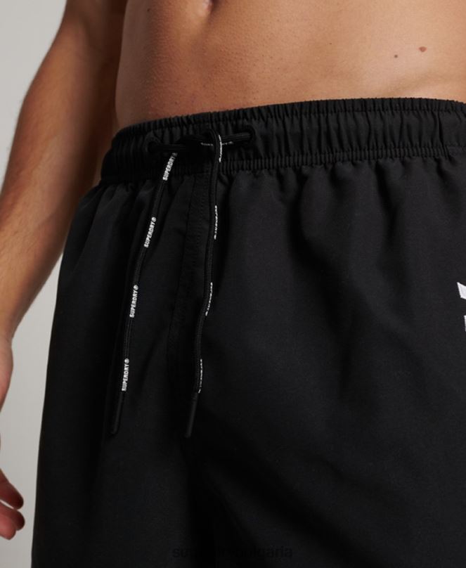 Superdry облекло N00H406 черен мъже 19-инчови рециклирани бански шорти с апликация