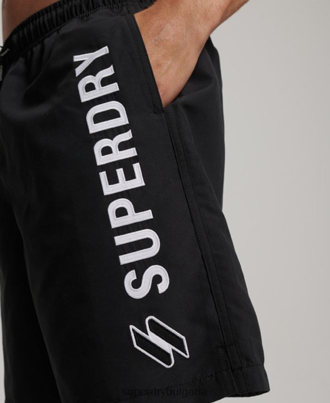 Superdry облекло N00H406 черен мъже 19-инчови рециклирани бански шорти с апликация
