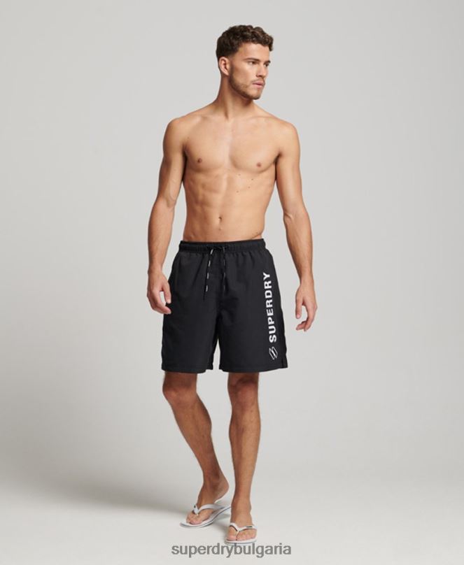 Superdry облекло N00H406 черен мъже 19-инчови рециклирани бански шорти с апликация