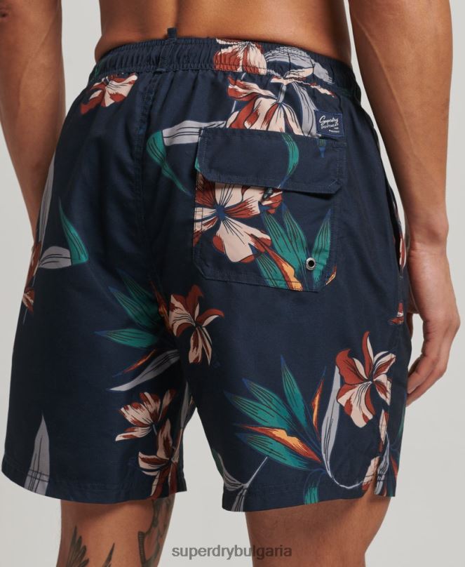 Superdry облекло N00H40 военноморски флот мъже хавайски рециклирани бански шорти